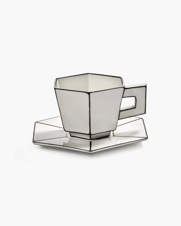 Cappuccino Cup & Saucer — White / Black